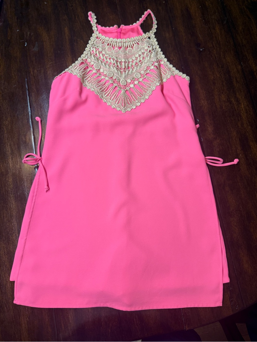 Lilly Pulitzer Hot Pink Dress with Gold Crochet Halter